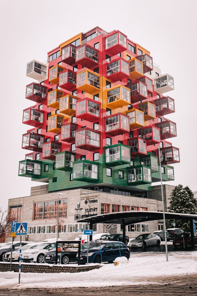 Colourful apartment building in Örnsköldsvik